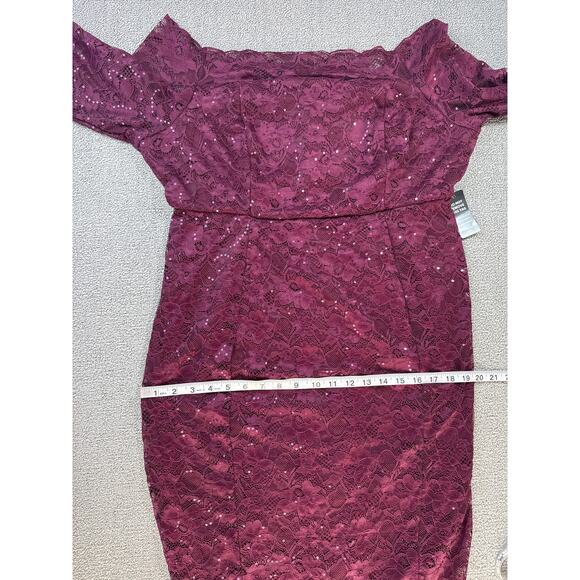 NWT Torrid Dress Size 18 Off the Shoulder Lace Sequin Cocktail Holiday Burgundy - Picture 9 of 11
